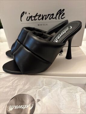 L'INTERVALLE Black Padded Mule Heels with Flared Stiletto